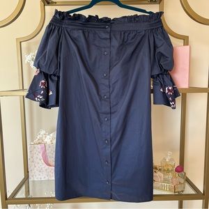 Parker Harper Off-Shoulder Navy Embroidered Dress S